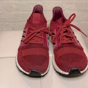 Adidas men’s size 9 ULTRA BOOST 19. Burgundy/Orange/black colorway.
